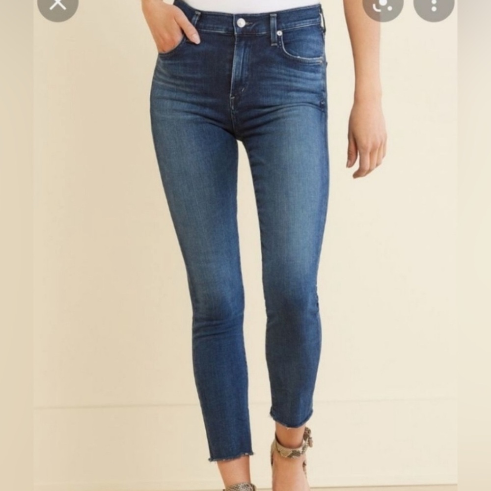 AGOLDE Sophie Jeans Style# A018-3005 Butter Soft Raw Hem Stretch Dark Med Wash